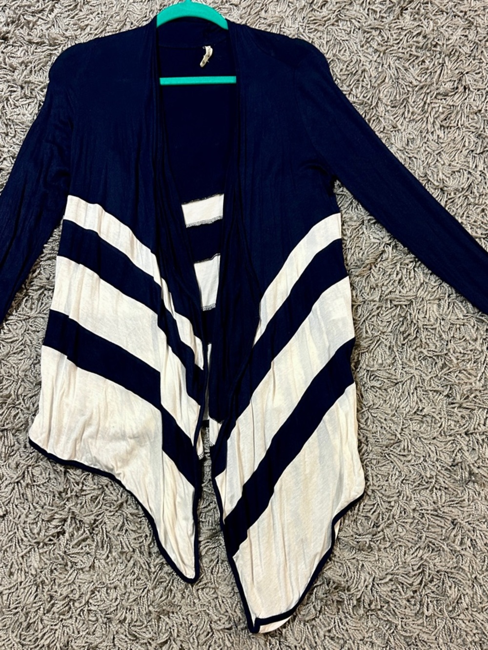 leshop Navy and White Diagonal Stripe Open-Front Cardigan